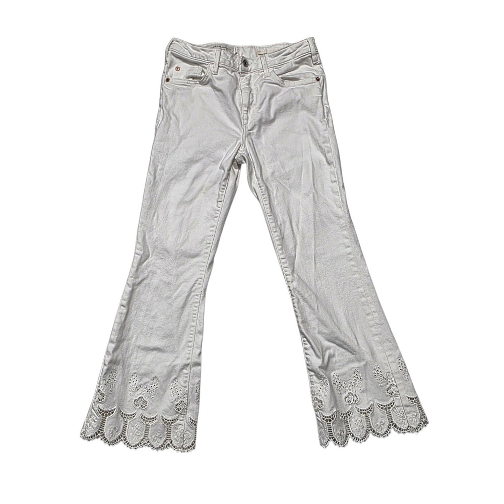 Anthropologie Pilcro & the Letterpress High Rise Flare Jeans 27 White Eyelet Hem